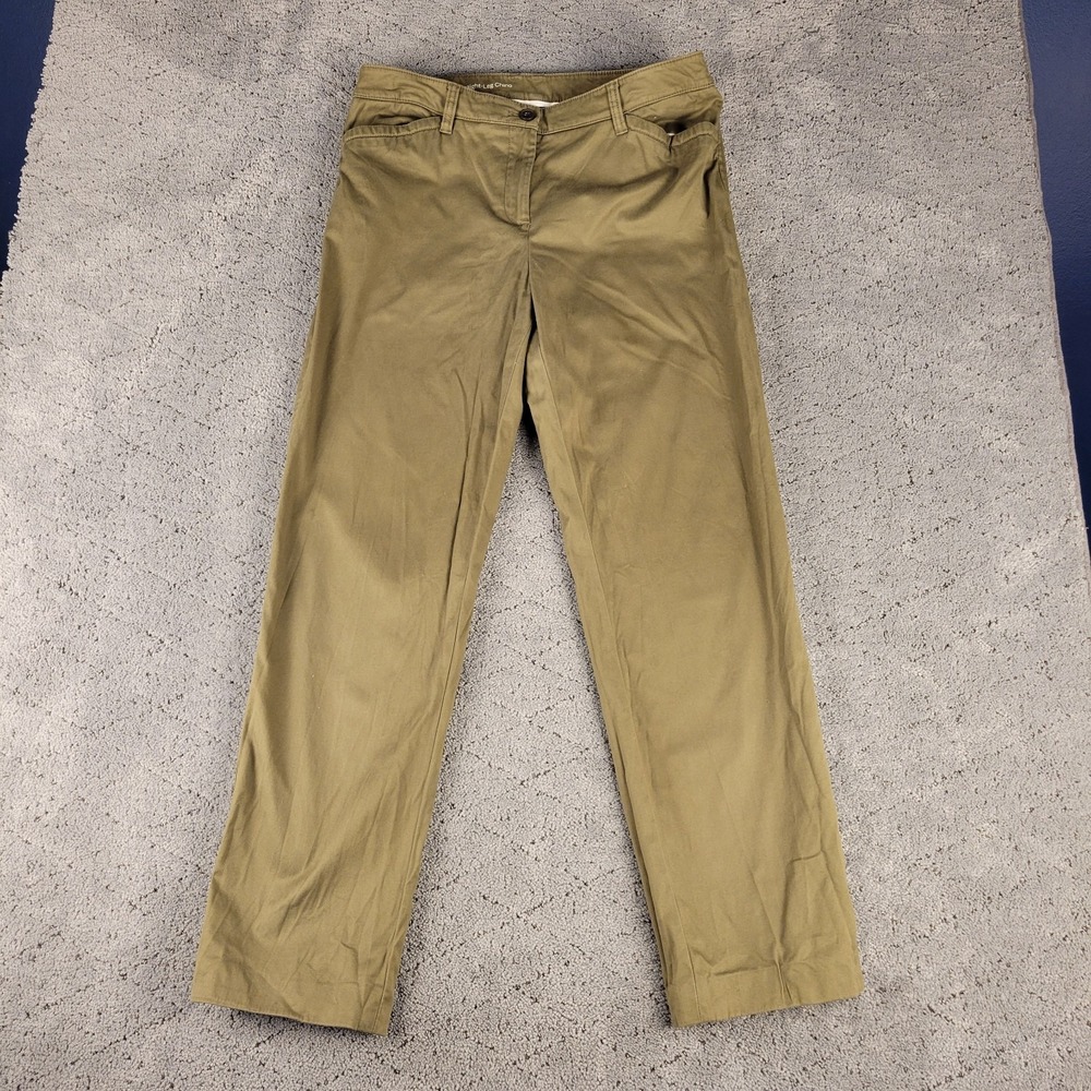 Talbots Pants Womens 10 Green Straight Leg Chino Mid Rise Stretch Casual Preppy
